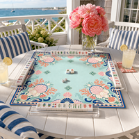 Tapis de Mahjong Américain en Néoprène Premium Antidérapant 33x33 Pouces, Motif Coquillage Corail Vert Océan, Design Original