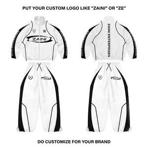 ZAINI 300g Premium Polyester Pongee Windbreaker Suit Men Winter Hooded White Black Solid Custom Heat Transfer Logo - Product Image 1