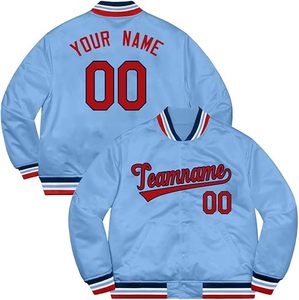 Custom Men's Light Blue Varsity Jacket Personalized Name Number Silk Screen Printing Turn-down Collar Autumn Sporty Style - Product Image 1