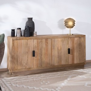 Vandana Amber Spirit Four-door <b>sideboard</b> in solid mango wood with metal handles Vikka - Product Image 3
