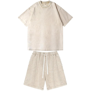 Men Stylish Summer Outfit T Shirt Acid Wash Shorts <b>Set</b> Cotton Casual Loose Fit Matching <b>Set</b> - Product Image 4