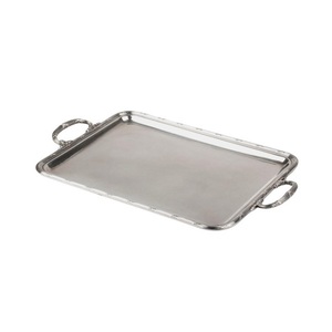 Bandeja Rectangular de aluminio con mango para servir alimentos, bandeja para servir comida, niquelado, acabado metálico - Product Image 4