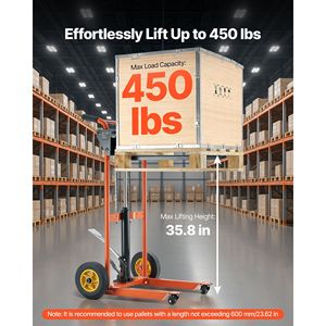 Transpallet Idraulico con Capacità di Carico di 450 Libbre, Sollevatore a Verricello, Stacker con Altezza Massima di Sollevamento di 35,8 Pollici, Carrello Elevatore con Capacità di Carico di 350 Libbre - Product Image 2