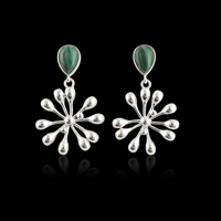 Anting Bentuk Bunga dengan Batu Malachite Alami Berlapis Perak Perhiasan Kuningan Wanita Gaya Vintage Bohemia Anting Fashion