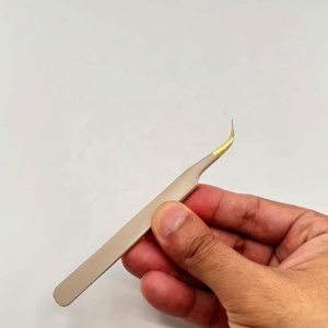 Pinzas para Extensión de Pestañas de Acero Inoxidable, Probadas a Mano, con Recubrimiento en Polvo Beige y Logotipo Personalizado, Pinzas Curvas para Pestañas - Product Image 5