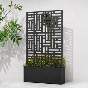 Separador de Jardín Decorativo Geométrico de Metal Negro con Jardinera y Caja para Flores, Decoración para Patio Exterior - Product Image 3