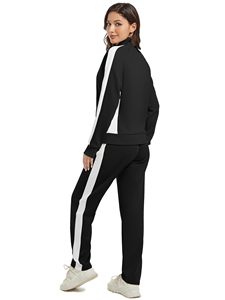 Ensemble de survêtement sport décontracté pour femme, noir et blanc, avec sweat à capuche zippé et pantalon, en polyester respirant, idéal pour l'automne - Product Image 4