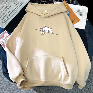 Sudadera con capucha informal de Bubble Tea para mujer, ropa con capucha de dibujos animados para mujer, sudaderas con capucha de talla grande, sudaderas de lana con diseño de gato Boba para mujer - Product Image 3