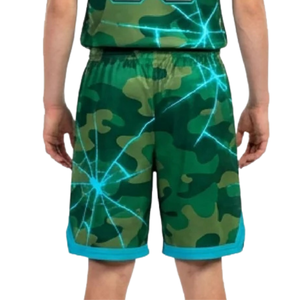 Conjunto de Uniforme de Baloncesto Personalizado para Hombre, Camuflaje Verde, Jersey sin Mangas con Cuello en V, Pantalones Cortos con Estampado de Rayos Cian, Número, Venta al Por Mayor, Kit de Ropa Deportiva para Equipo - Product Image 6
