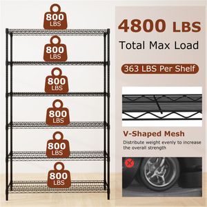 Scaffalatura Metallica a 6 Ripiani per Carichi Pesanti, Capacità 4800 LBS, Scaffale Regolabile per Uso in Garage - Product Image 2