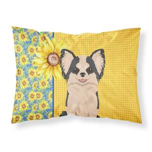 Funda De Almohada decorativa con ilustraciones de girasoles de verano de pelo largo negro blanco #2 Chihuahua estándar ligero súper suave funda de cojín - Product Image 1
