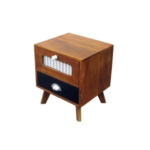 Mesa de Noche Moderna y Contemporánea de Madera Maciza con Dos Cajones de Almacenamiento, Patas Cónicas, Mesa Auxiliar Compacta y Elegante para Sala de Estar - Product Image 4