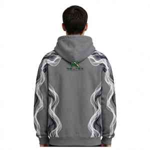 Sweat à capuche unisexe NEXTEX Smoke Wave gris et blanc en molleton de coton doux avec imprimé graphique - Product Image 2