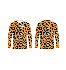 T-shirt de pêche à séchage rapide à manches longues imprimé léopard orange, sublimation athlétique pour l'entraînement - Product Image 1