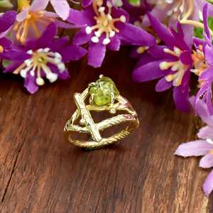 Elegant Handmade Raw <b>Peridot</b> Gemstone Ring 18k Gold Plated Over 925 Sterling Silver Tree Bark Fine RIng <b>Jewelry</b> For Women - Product Image 1