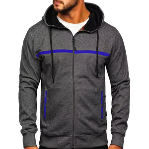 Racing Hoodie Men's Hooded <b>Zip</b>-<b>Up</b> Sweatshirt Gray Red <b>White</b> Stripe Casual French Terry Regular Fit Autumn Wear - Product Image 6