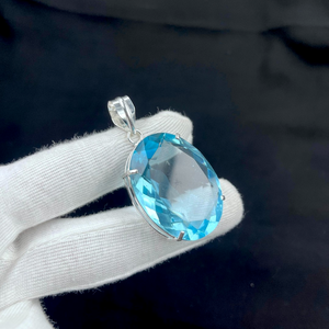 Colgante de Plata 925 con Cristal de Aguamarina Azul, Ovalado y Facetado, Estilo Minimalista, para Joyería, Aniversarios y Manualidades - Product Image 3