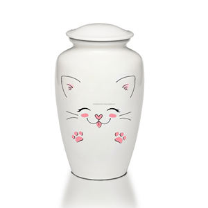 Urna para mascotas de estilo americano de 7 pulgadas de alta calidad, Memorial funerario clásico brillante blanco con logotipo de gato bonito, precio de fábrica - Product Image 1