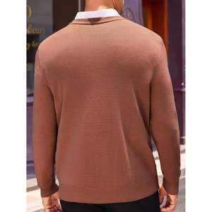 2025 hommes col en V câble tricot à manches longues pull décontracté pull automne hiver côtelé pull torsadé motif décoration Logo - Product Image 1