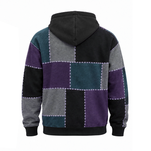 Sweat-shirt à capuche polaire vintage délavé pour homme, style gothique Halloween, avec patchwork et broderie en point de croix, coupe oversize et poche kangourou - Product Image 2