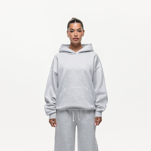 Sudadera con Capucha Extra Grande para Mujer, Color Gris Sólido, Hombros Caídos, Forro Polar, Estilo Casual para Otoño - Product Image 5