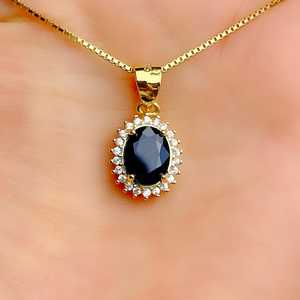 จี้เพชรพลอยแท้ทรงรีแบบเฮโล สไตล์เจ้าหญิงไดอาน่า เงินแท้ 925 ชุบทอง 14k สร้อยคอพลอยหรูหรา - Product Image 1