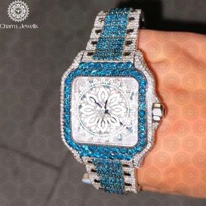 Charm_Jewells Montre carrée de luxe en acier inoxydable, cristal bleu, diamant incrusté, quartz analogique, mode féminine, 38 mm - Product Image 3