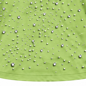 T-shirt unisexe vert clair orné de perles, manches courtes, col rond, perles décoratives, pour un style streetwear et décontracté. - Product Image 6