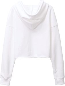 Sudadera con capucha corta blanca de manga regular, color sólido, informal, para otoño, para mujer - Product Image 6
