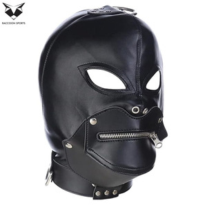 Máscara de cuero sintético de moda con cremallera para la boca y ojos grandes, disfraz sexy para fiestas y clubes, máscara facial completa de cuero sintético. - Product Image 5