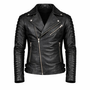 Manteau d'hiver pour homme en cuir de vachette matelassé, coupe ample, asymétrique, avec fermeture éclair, style motard, couleur personnalisable - Product Image 1