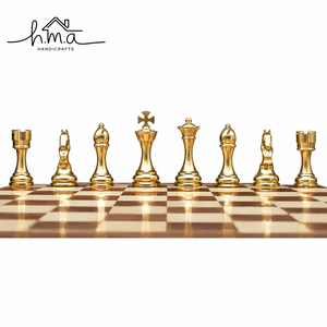 Luxury Brass <b>Chess</b> <b>Set</b> Brown Square <b>Wooden</b> Board Gold and Silver Colour Handmade Royal Strategy Game Decorative Tabletop Gift - Product Image 2