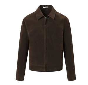 Mens Brown <b>Suede</b> <b>Jacket</b> Loose Fit Streetwear Zip Front Stand Collar Winter Casual Outerwear Custom Logo Supplier Wholesale - Product Image 4