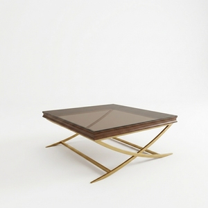 Table basse moderne en verre avec base en acier inoxydable doré en forme de X, table d'appoint carrée en verre trempé, meubles de luxe pour salon - Product Image 1