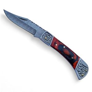 Couteaux pliants en acier Damas de qualité supérieure, lame tranchante faite à la main avec étui en cuir, poignée ergonomique pour la chasse, le camping et les activités de plein air - Product Image 1