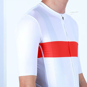 Maillot de cyclisme blanc pour hommes, avec rayures horizontales rouges, en Polyester respirant, à manches courtes, haut de vélo, chemise de Sport pour adultes - Product Image 6