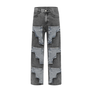 Fashion Designer Denim <b>Jeans</b> High Street Sand Snow Scratch Vintage Washing Patchwork <b>Men</b> Streetwear Mid Waist Casual Pant - Product Image 1