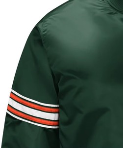 Blouson Bomber Homme Vert Foncé Personnalisé avec Manches Rayées Orange et Blanc, Col Montant, en Laine, Style Décontracté Automne, Fabrication OEM - Product Image 2