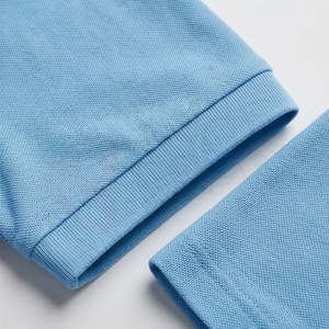 Polo en piqué de coton bleu clair à manches courtes pour homme, décontracté, respirant, coupe classique, design tricoté uni - Product Image 6