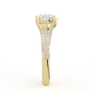 Bague en or blanc massif avec diamant de laboratoire, à tige ouverte, design à espace négatif, coupe poire et ronde, pavé multi-rangs, style cocktail, bijoux fins - Product Image 6