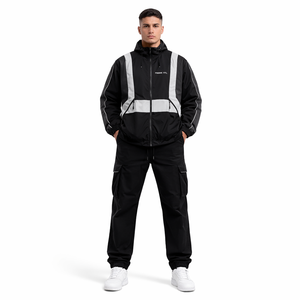 Chaqueta cortavientos impermeable de diseño personalizado al por mayor para hombre, con cremallera, reflectante, a prueba de viento, para exteriores. - Product Image 2