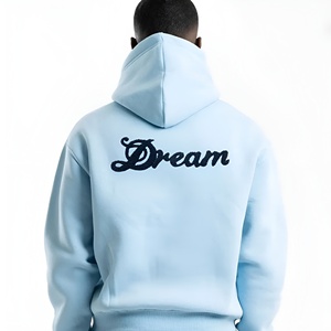 Sudadera con Capucha Azul Cielo Dream Text, Estilo Urbano Minimalista, Sudadera Informal de Mezcla de Algodón, Logotipo Personalizado OEM ODM - Product Image 4