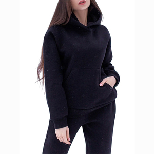 Ensemble de survêtement noir à capuche pour femmes, sweat-shirt et pantalon de couleur unie, longueur intégrale, avec poches latérales, coupe ample, vêtements d'automne - Product Image 3