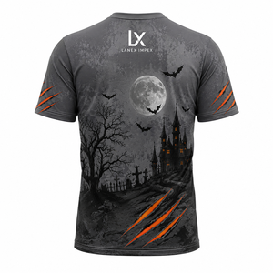 เสื้อยืดปาร์ตี้ฮาโลวีนขายส่งสำหรับผู้ชาย ลายพิมพ์ 3 มิติ ฟักทอง ปราสาทผี ค้างคาว สีดำ สีเทา แขนสั้น สไตล์ลำลอง สตรีทแวร์ ลายกราฟิก - Product Image 3