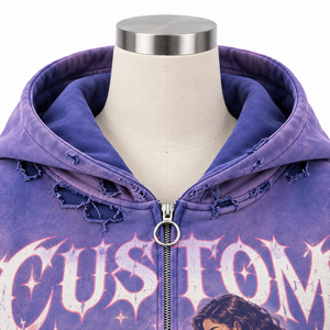 Sudadera con Capucha Oversize de Algodón 100% de Alta Calidad, Gruesa, Transpirable, Bordada, Estilo Urbano, Lavado Ácido, Efecto Desgastado por el Sol - Product Image 2