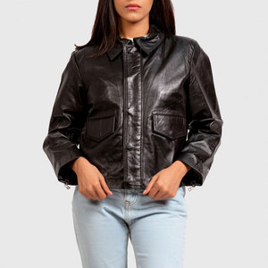 Fashion Custom Quilted Cropped Genuine Sheep Skin Leather Winter Motorcycle Jacket for Women with Custom Logo Design - Product Image 1