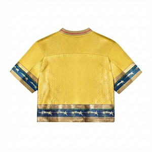 Custom Yellow Football Jersey Vintage Distressed Sleeveless Crew Neck 100% Polyester Quick Dry Mesh <b>Athletic</b> Top Women DROGEN - Product Image 2