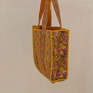 Luxury Quilted Cotton Tote <b>Bag</b> Dual Sided Floral Print Medium Long Shoulder Handle <b>Reusable</b> Shopping Travel <b>Bag</b> - Product Image 1