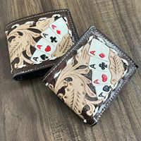 Dompet kulit ukir tangan Rfid pemblokir Rfid dompet kulit asli pria lipat dua dompet tempat kartu