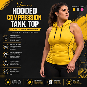 Women's Hooded Compression Tank Top Plus Size Workout <b>Singlet</b> Hood Ladies Sportswear Training Top Women's Gym Hoodie Vest - Product Image 2